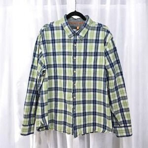 Quiksilver Plaid Button Up Shirt Long‎ Roll Tab Sleeve Casual Men XL Green Blue